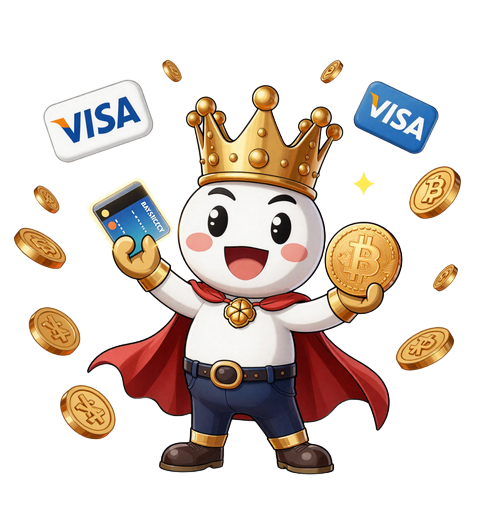 Yep Casino Maskottchen mit Kreditkarte und Bitcoin M&uuml;nze umgeben von Zahlungsmethoden-Symbolen